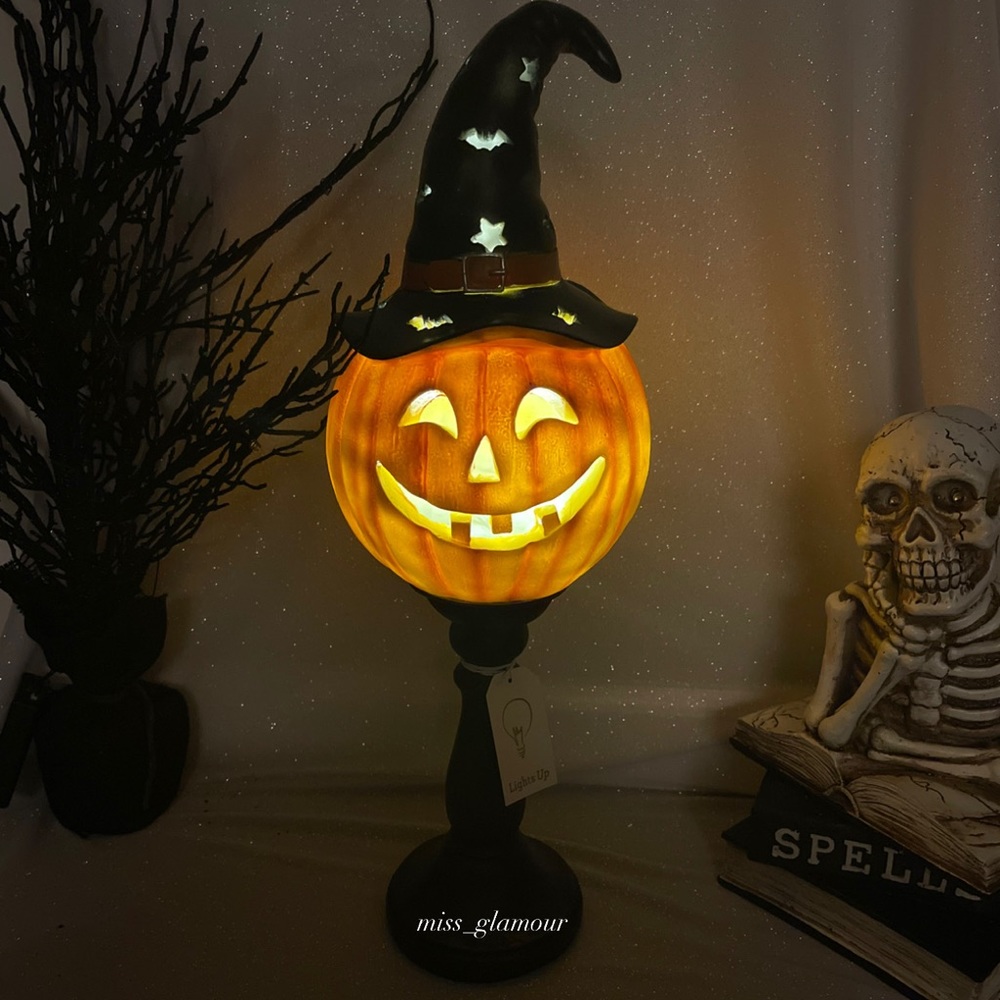 Jack-O-Lantern Pumpkin Head Halloween LED Light Up Pedestal Lamp Decor New